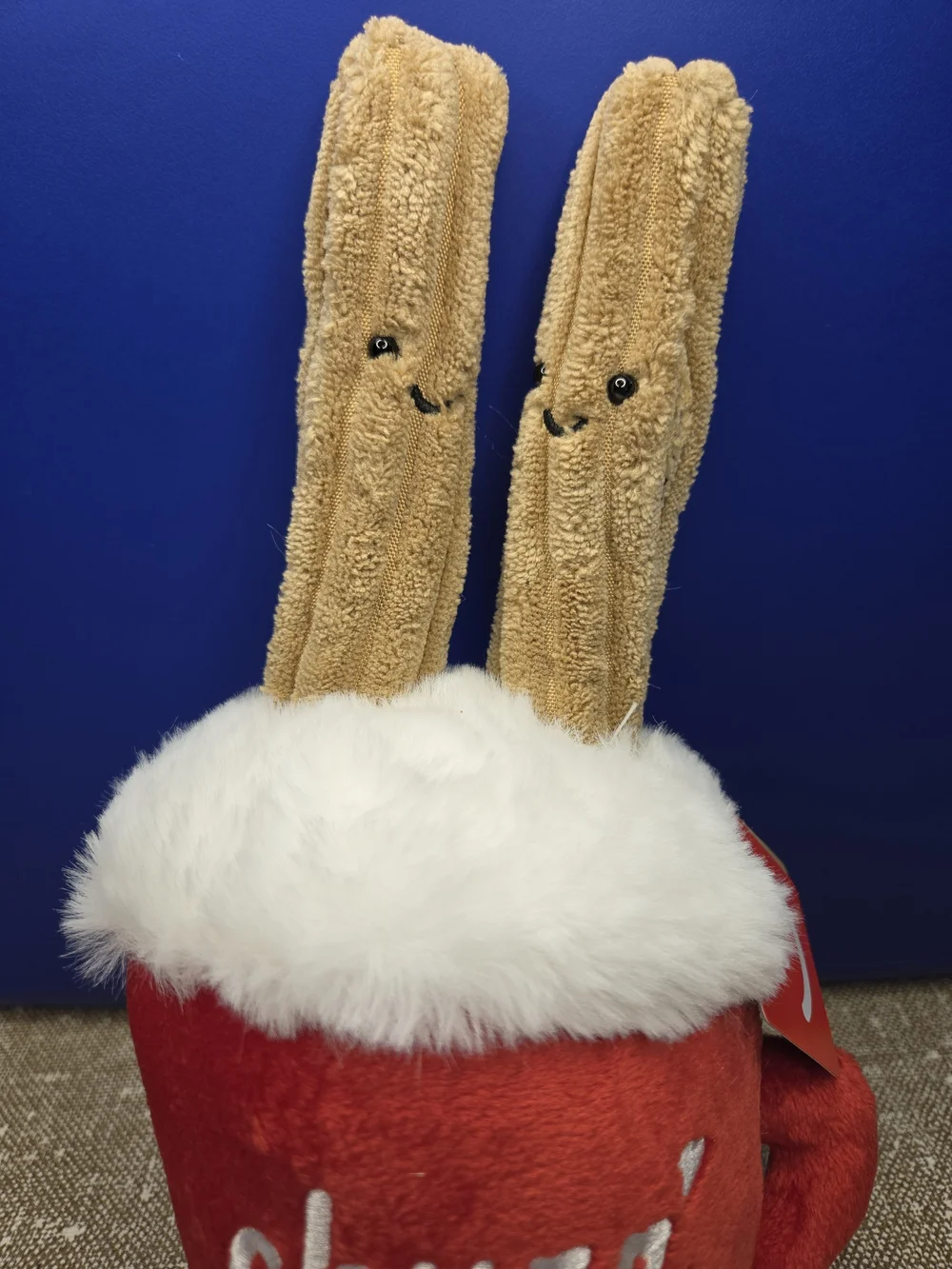 Plush Red Churr' Holiday Mug with Cream Fur Top and Brown Churros